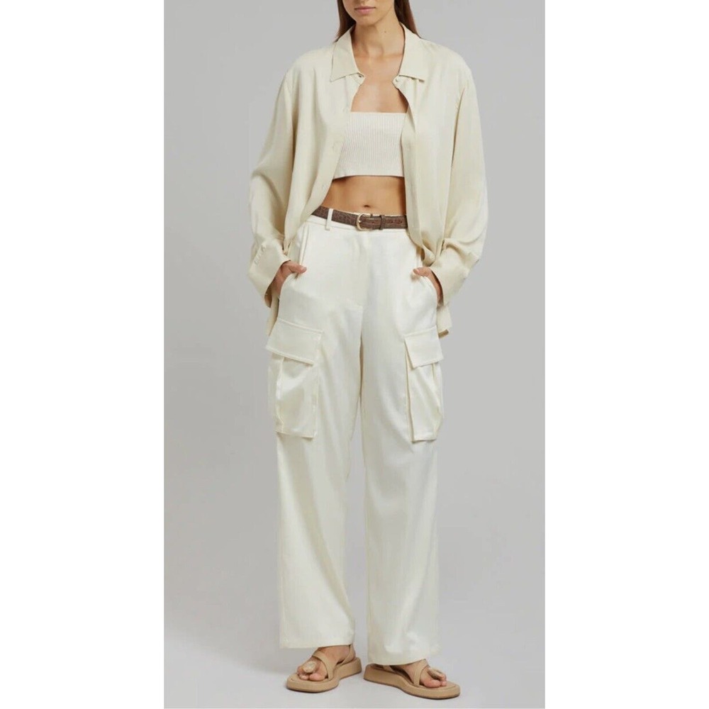Frankie Shop Cream Cargo Wide-Leg Trousers